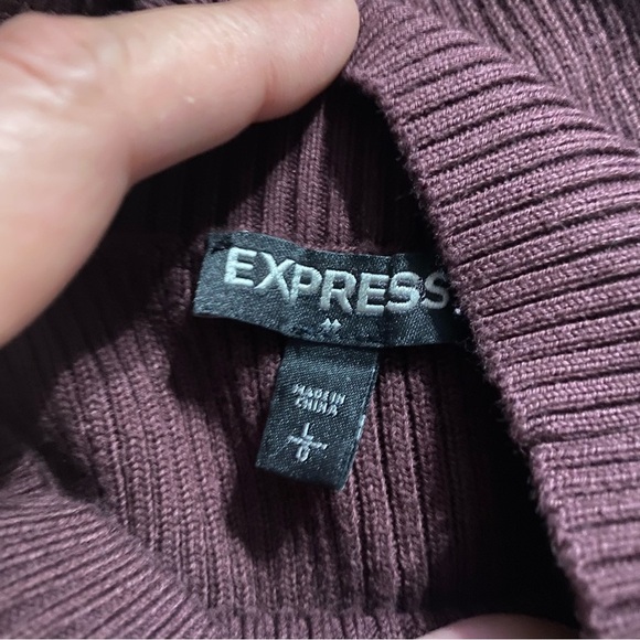 Express Wine Purple Ribbed Mock V Neck Open Long Sleeve Top - Picture 4 of 5
